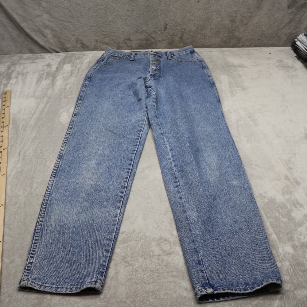 Wrangler Jeans Womens 11/12 Light Wash Button Fly Straight Fade USA VTG 28x33